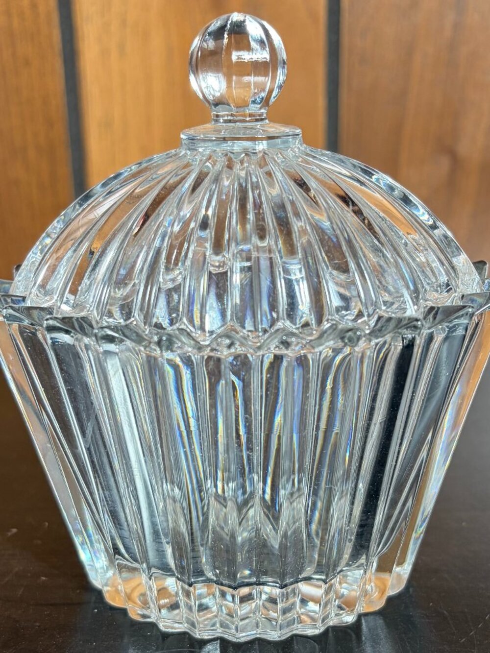 Mint Vintage Mikasa Crystal Diamond Fire Oval Trinket Box Candy Dish Clear